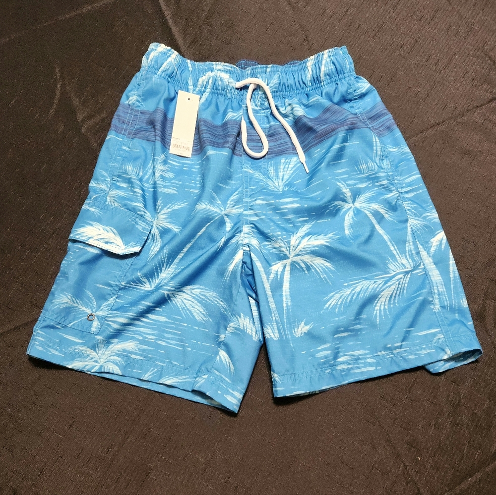 Croft & Barrow blue wave palm tree swimming trunks. Size small